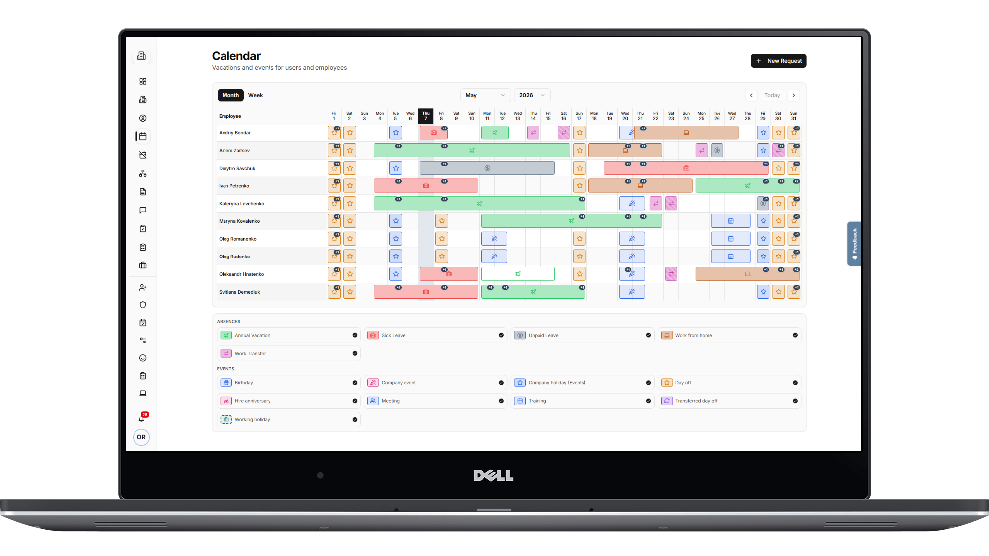 Team Calendar with color-coded absence types